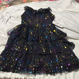 Pippa & Julie 8 Black rainbow metallic Starry Dress multi tier fancy shimmer nwt